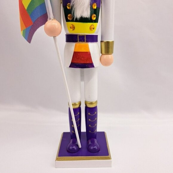 Wooden Christmas Gay And Pride Themed Flag 15 Inch Tall Nutcraker - Picture 12 of 14